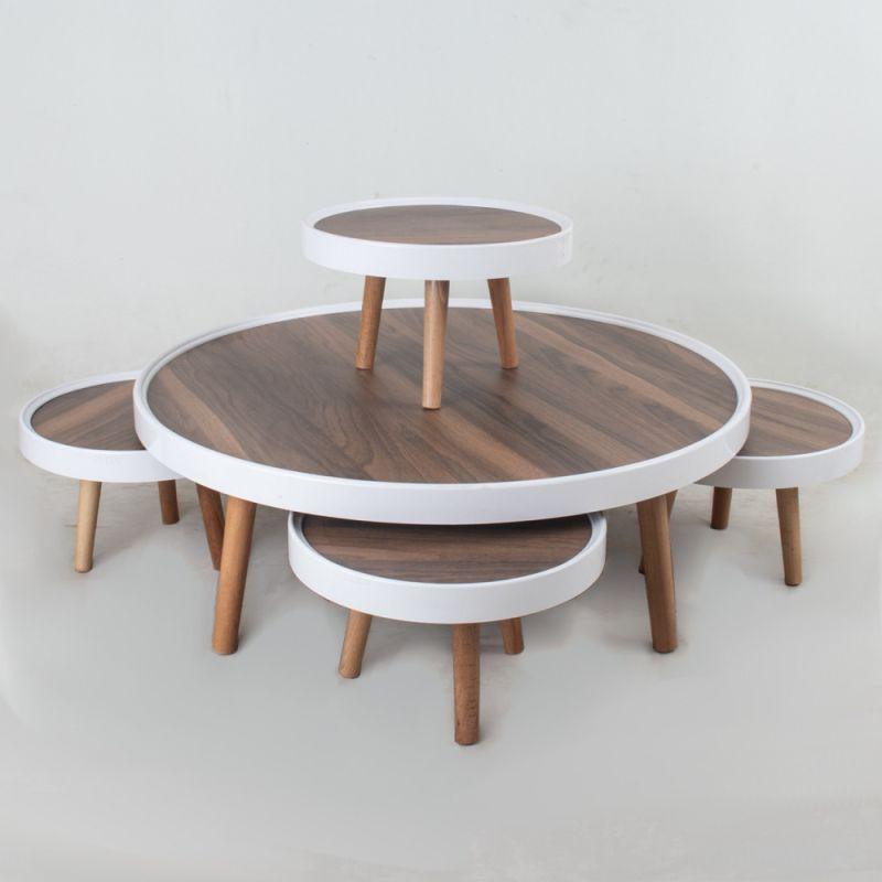 Set of Round Floor Tables With Wooden Bases And A Wooden Top 4+1 By Alhome - ALHOME