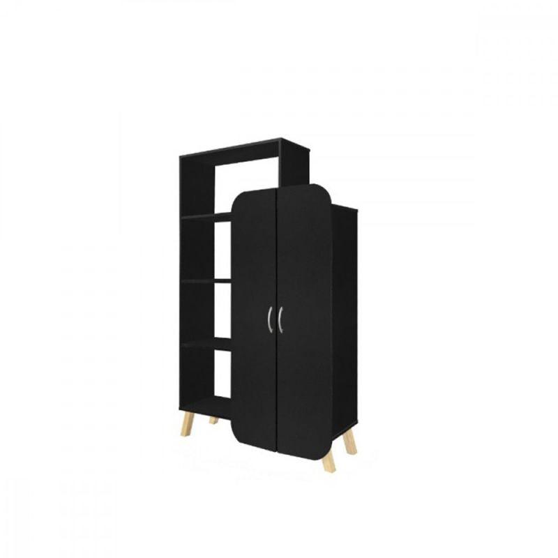 Wooden Storage Unit With Shelves - Black - 100x32x160 cm - By Baity - ALHOME