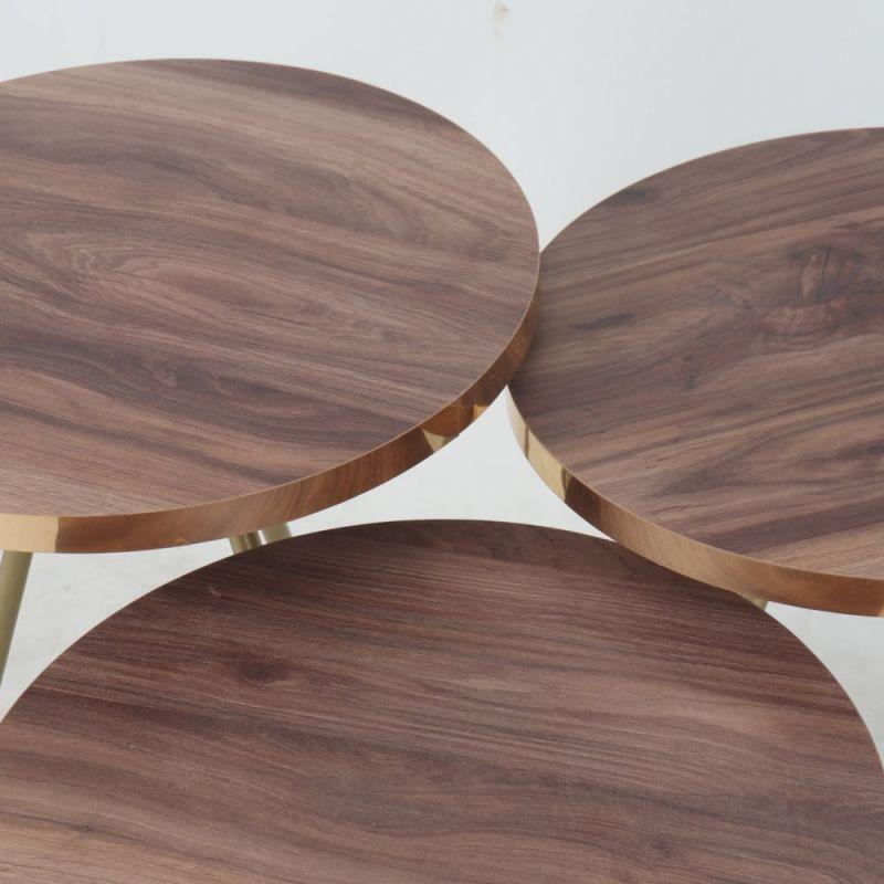 Set of Circular Wooden Tables With Iron Bases In Brown And Gold By Alhome - ALHOME