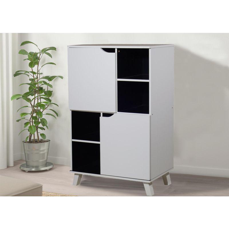 Two Door Storage Unit From Malaysian Wood - Black And White - 80x35x119.5 cm - By Baity - ALHOME