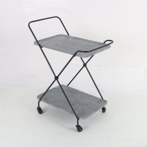 Double-Deck Wooden Hospitality Cart - Wood + Iron - Gray And Black - By Alhome - ALHOME