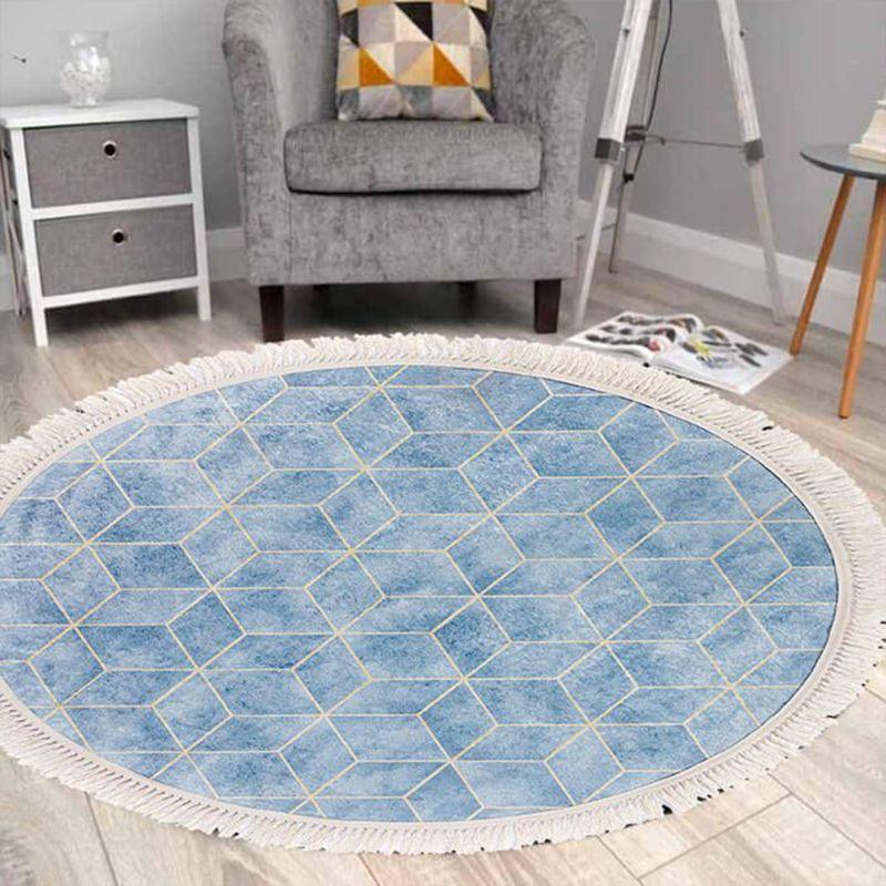 Velvet Turkish Round Decorative Carpet -Blue - By In House - ALHOME