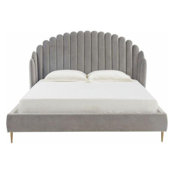 Queen Bed in Grey Velvet with Swedish Wood Frame By Alhome - 110112380 - ALHOME