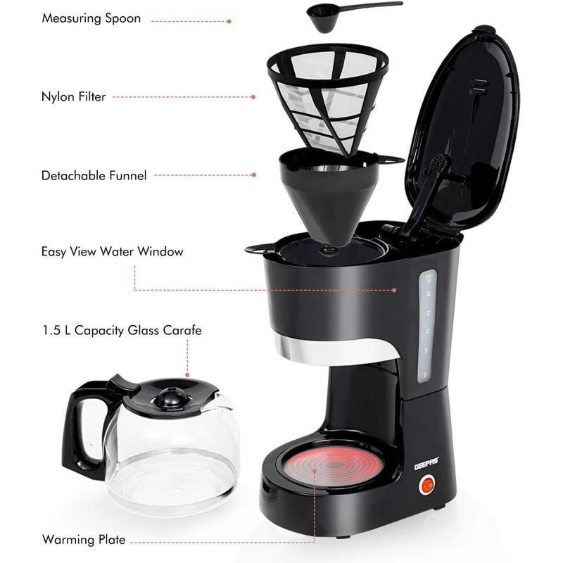 Geepas Liquid Filter Coffee Machine - 1.5 liters - 1000w - Black - Gcm6103 - .com - Your Destination for Baby & Mother Needs in Saudi Arabia