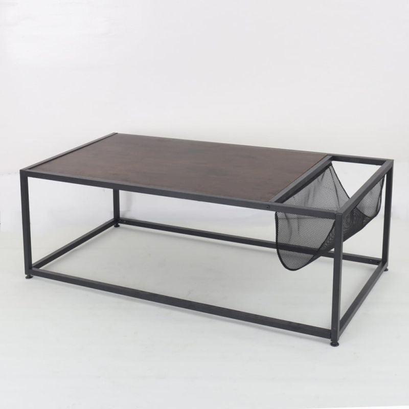 Rectangle Metal Center Table With Wooden Top - Dark Wood By Alhome - ALHOME