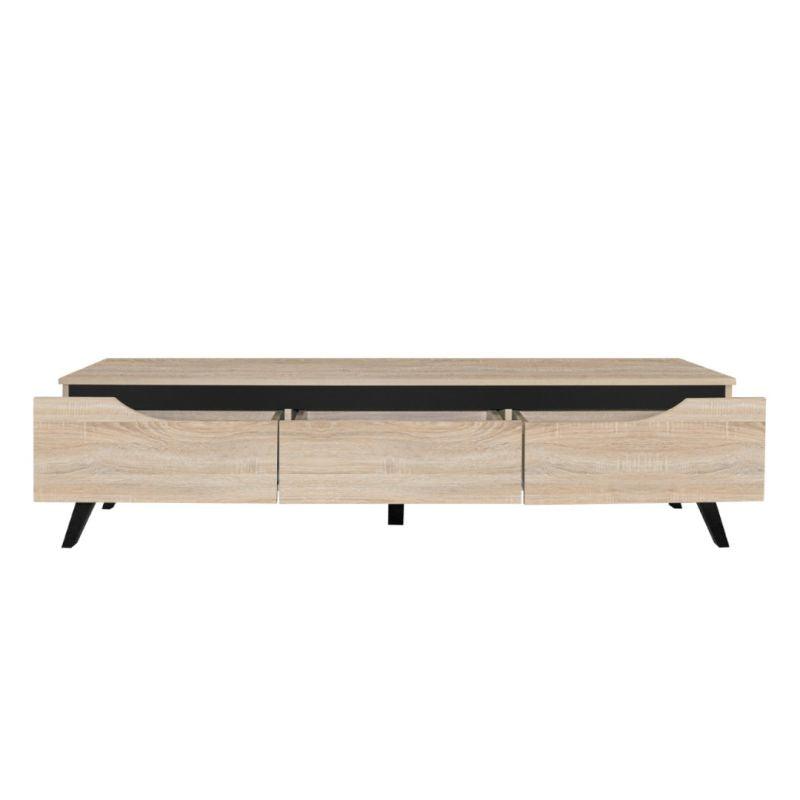 Tv Table From Malaysian Wood - Wooden And Black - 160x40x42.5 cm - By Baity - ALHOME