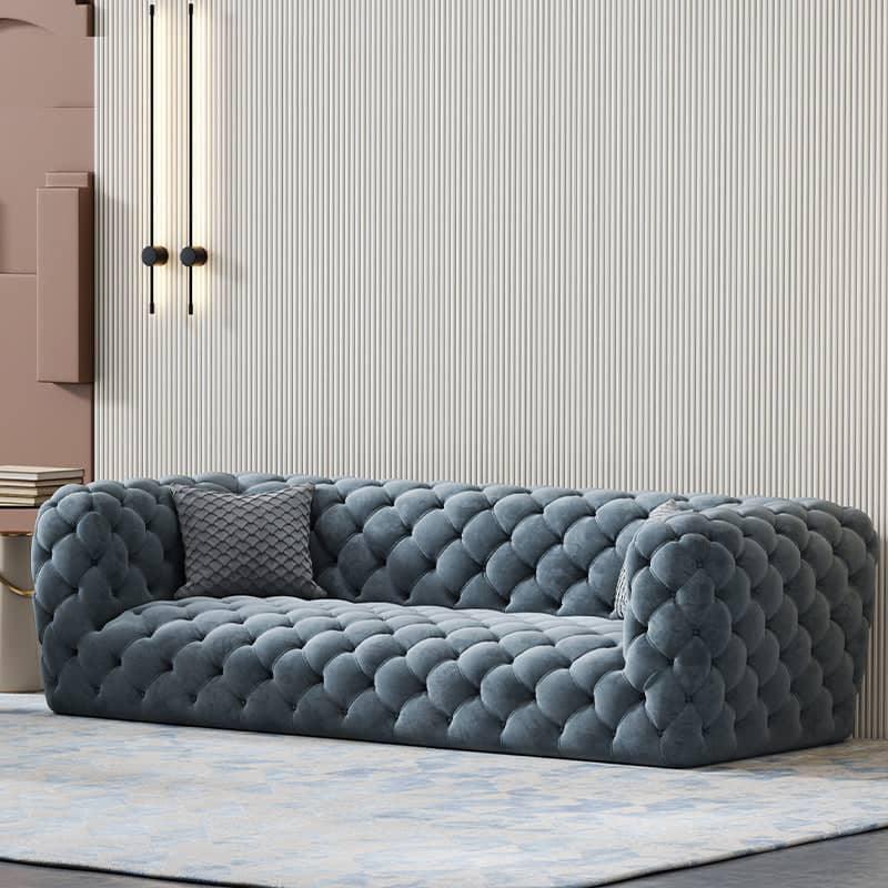 Serenity in Blue: 3-Seater Velvet Sofa in Sky Blue By Alhome - ALHOME