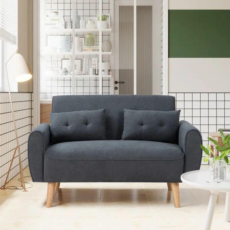 Charcoal Gray Velvet 2-Seater Sofa Swedish Wood By Alhome - 110110812 - ALHOME