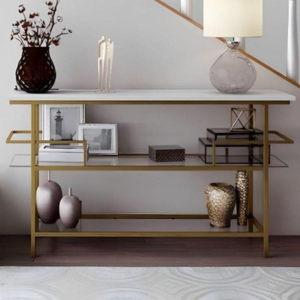 Contemporary Iron, Wood, and Glass Console Table By Alhome - ALHOME