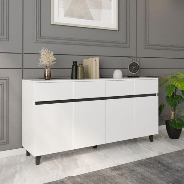 White Console with 4 Doors and 4 Drawers By Alhome - ALHOME