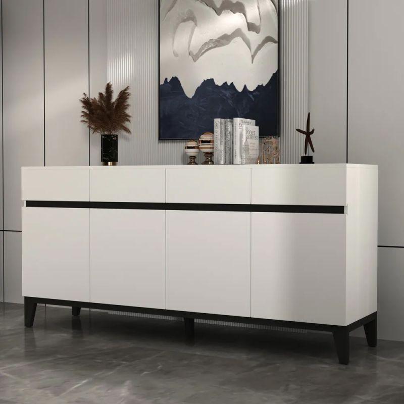 White Console with 4 Doors and 4 Drawers By Alhome - ALHOME