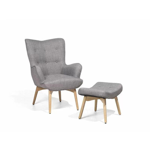 Modern Gray Linen Chair and Pouf Set Swedish Wood By Alhome - 110110772 - ALHOME