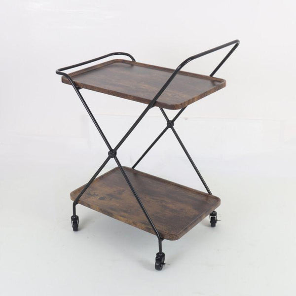 Double-Deck Wooden Hospitality Cart - Wood + Iron - Black - By Alhome - ALHOME