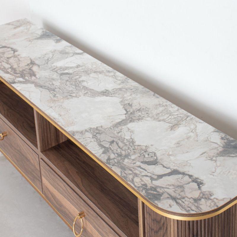 Plasma Table Made Of Wood - White Marble Brown And Gold By Alhome - 110112110 - ALHOME