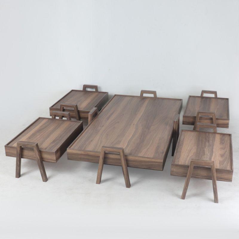 4+1 Wooden Floor Tables Set In Brown Color by Alhome - ALHOME