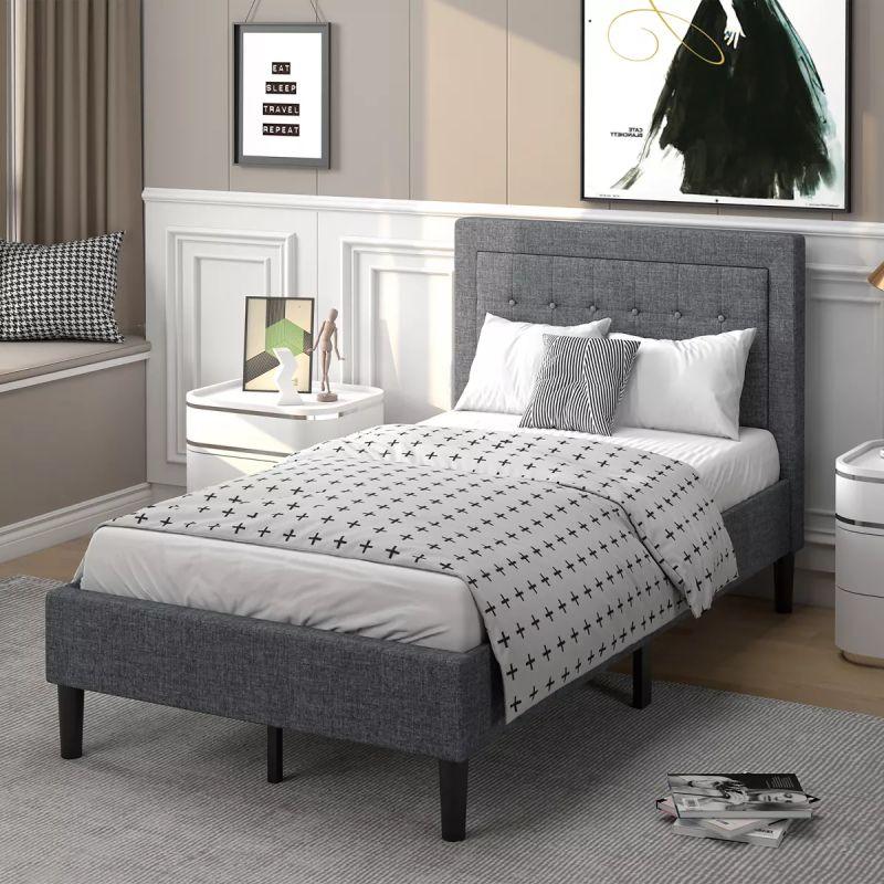 Kids Bed: 120x200x140 Wood, Grey Fabric by Alhome - ALHOME