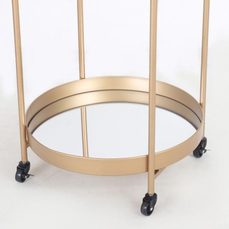 Golden Metal Serving Cart With A Glass Top With Wheels By Alhome - ALHOME