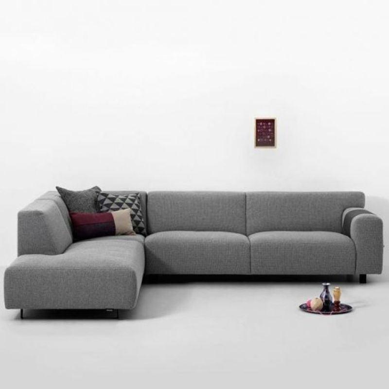 Stylish Gray Linen L-Shaped Sofa - 90x250x170x45 cm - Swedish Wood By Alhome - 110111018 - ALHOME