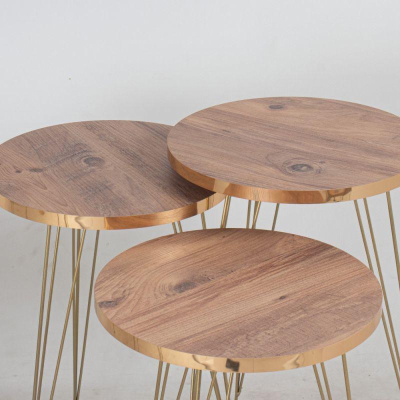 Set of Tables With A Brown Wooden Top And Iron Bases By Alhome - ALHOME