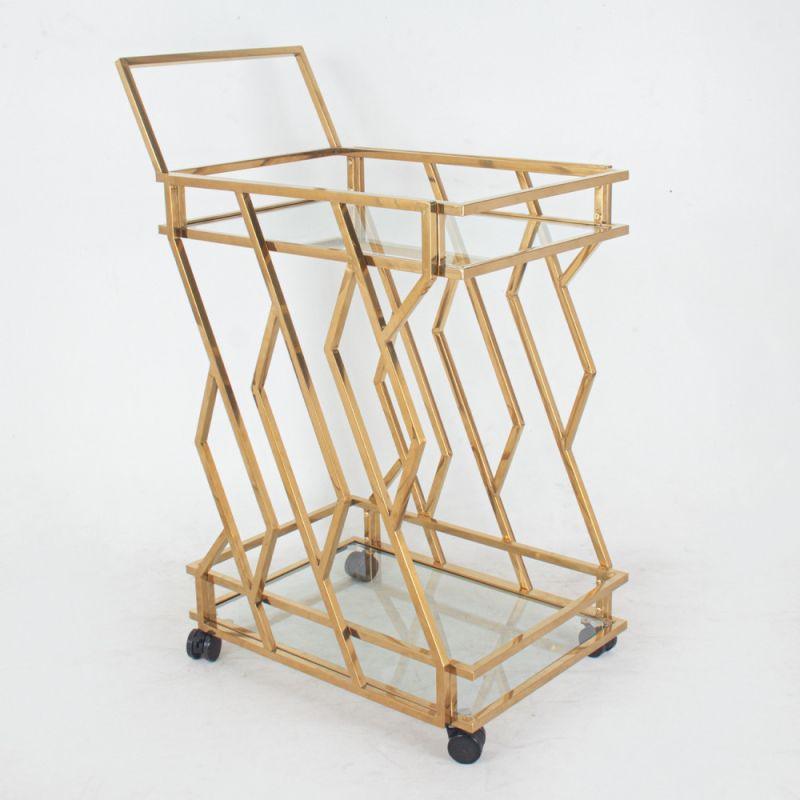 Steel Serving Cart With Two Surfaces - Steel + Glass - By Alhome - ALHOME