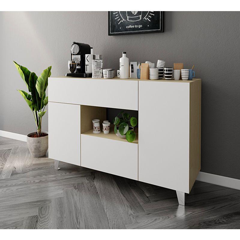 Coffee Corner with Two Doors and Two Drawers (Beige and White) By Alhome - ALHOME