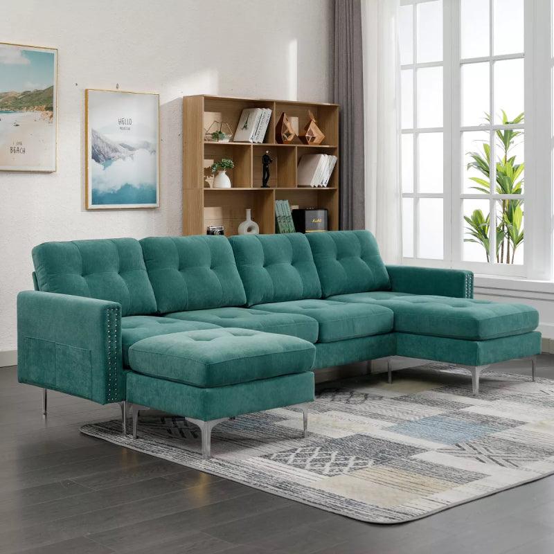 Green Velvet U-Shaped Sofa By Alhome - ALHOME