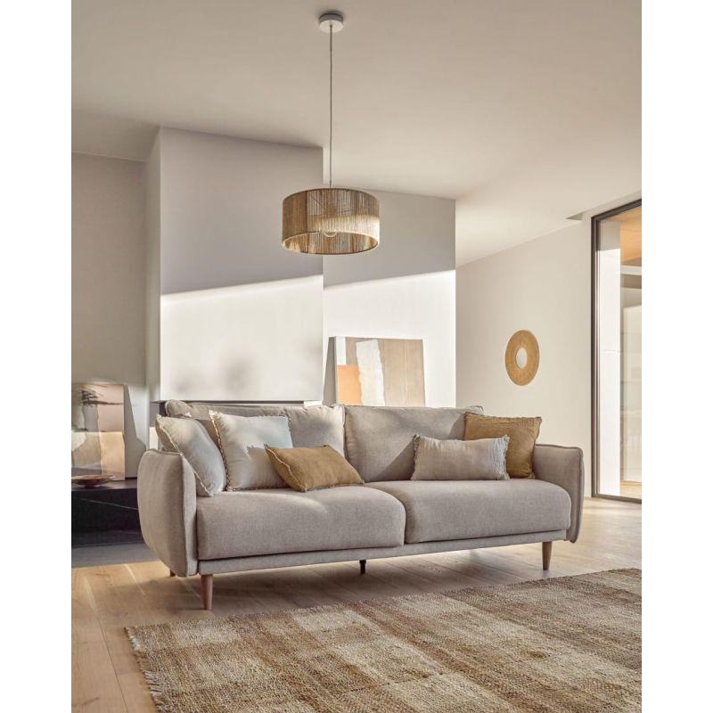 Beige Swedish Wood 3-Seater Sofa - Size: 220x85x85, Material: Linen By Alhome - 110112200 - ALHOME