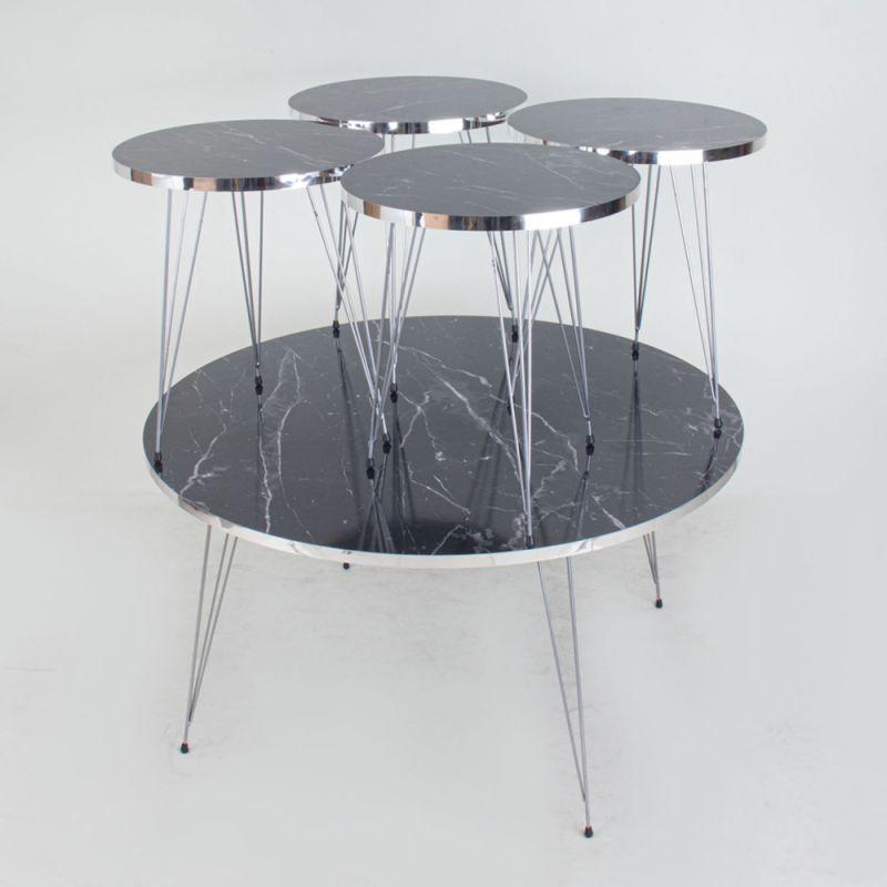 Set of 1+4 Circular Guest Tables With Iron Bases And A Wooden Top By Alhome - ALHOME