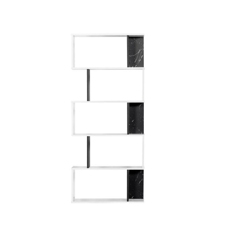 Open Design Shelving Unit With 5 Layers - White And Black Marble - 70x24x162 cm - By Baity - ALHOME