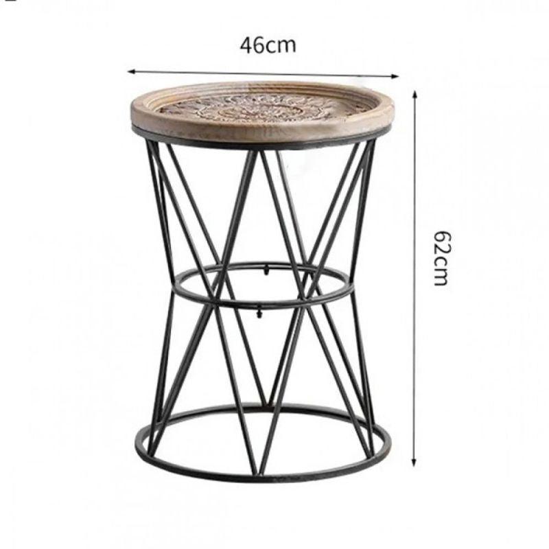 Side Tables Rustic Corner With Wooden Edges And Black Iron Bases With A Glass Top By Alhome - ALHOME