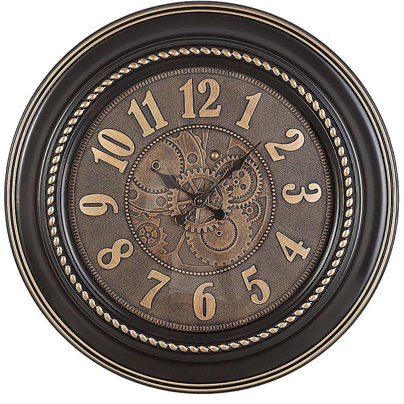 Battery Operated Plastic Circular Wall Clock - Bronze And Brown - Diameter 60 Cm - By Family Ship - ALHOME