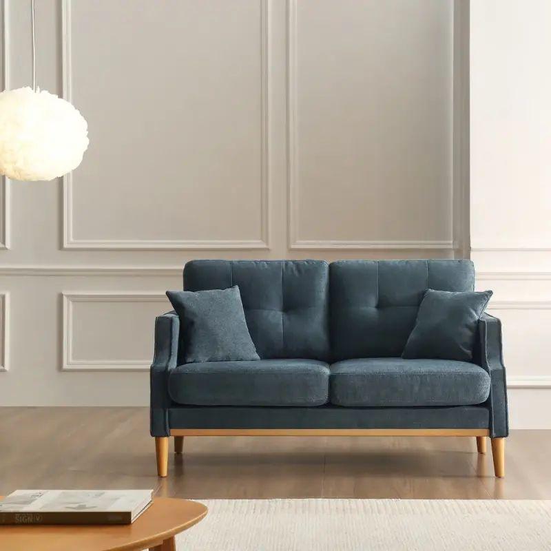 Ocean Blue Velvet 2-Seater Sofa Swedish Wood By Alhome - ALHOME