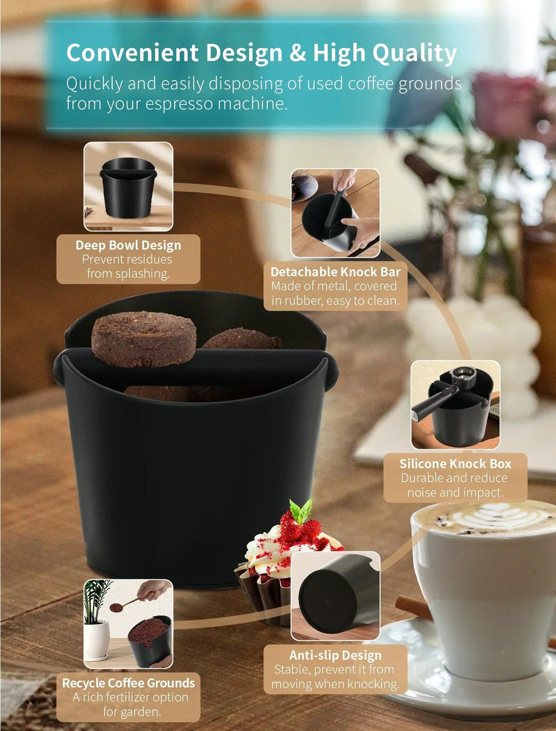 Gevi Espresso Machine Accessories - Knock Box for Espresso Coffee Grounds, Espresso Tamper and Mat, Food Safe Silicone Coffee Tamp - .com - Your Destination for Baby & Mother Needs in Saudi Arabia