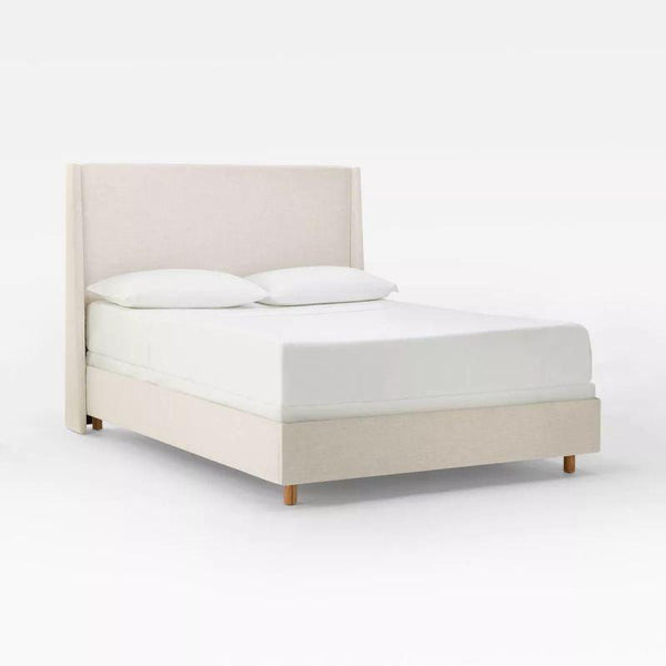 Light Beige Linen Elegance: Swedish Wood Super King Bed (200x200x140) by Alhome - ALHOME