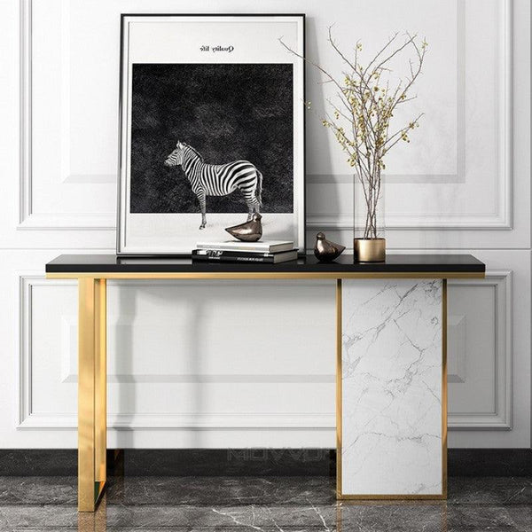 Fusion Iron, Wood, and Marble-Alternative Console Table By Alhome - ALHOME