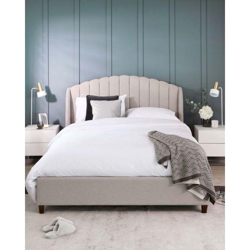 Super King Bed in Beige Chanel Fabric with Swedish Wood Frame By Alhome - ALHOME