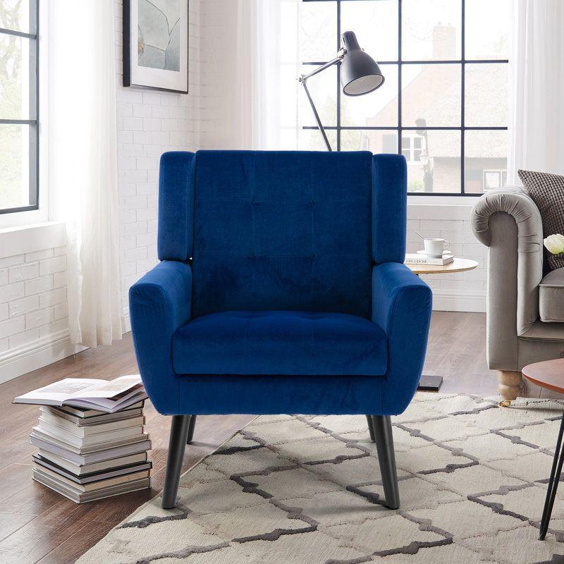 Modern Velvet Chair - Indigo - Wood - 90x85x85 cm - By Alhome - ALHOME