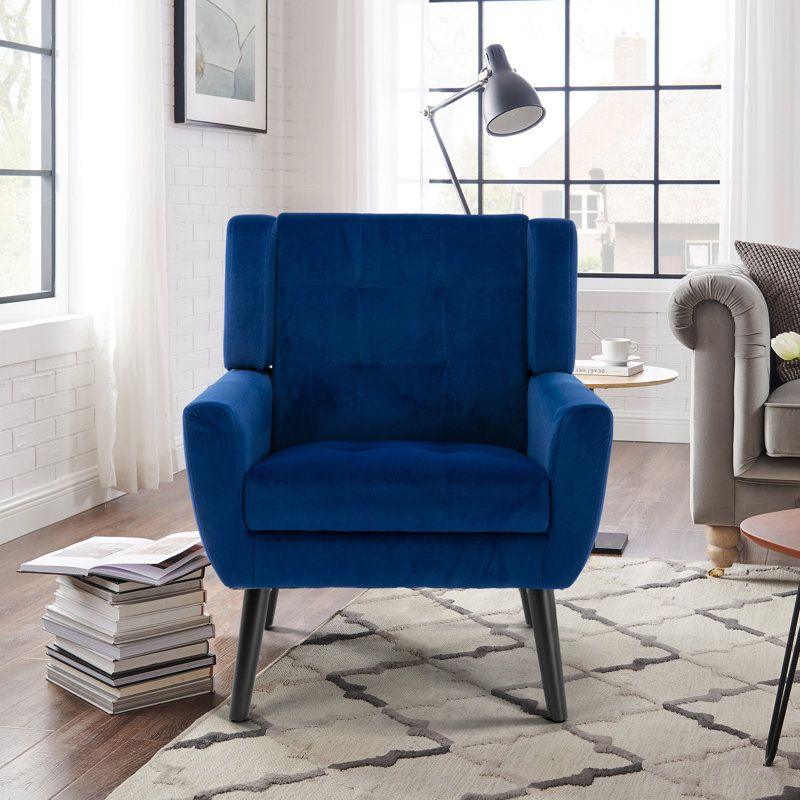 Modern Velvet Chair - Indigo - Wood - 90x85x85 cm - By Alhome - ALHOME