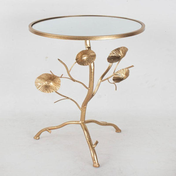 Single Table With A Circular Mirror Glass Top And Golden Iron Bases By Alhome - ALHOME