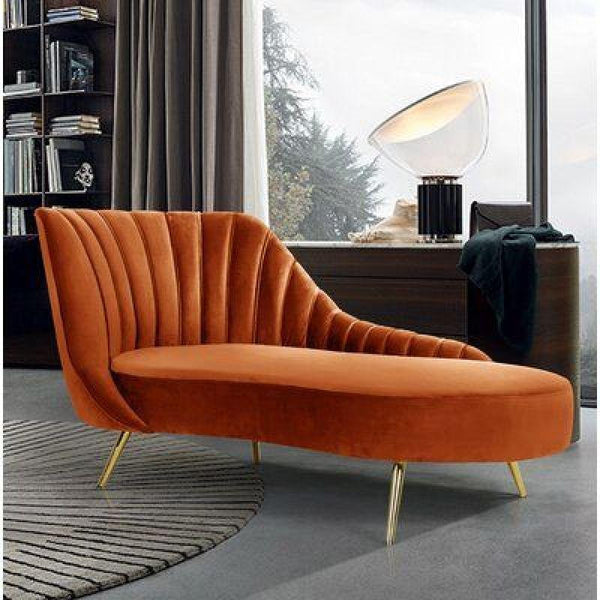 Vibrant Orange Velvet Chaise Longue Swedish Wood By Alhome - ALHOME