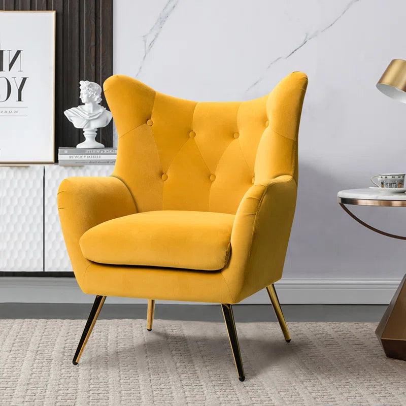 Sunny Serenity: Yellow Velvet Chair for Cheerful Comfort By Alhome - ALHOME