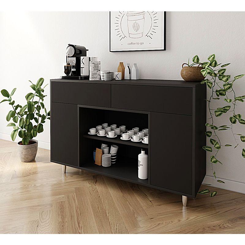 Black Coffee Corner with Shelves and Drawers By Alhome - ALHOME