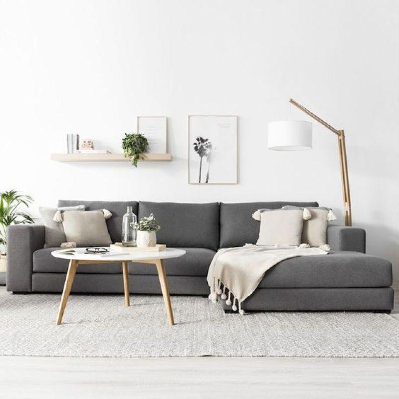 Contemporary Gray Linen L-Shaped Sofa - 90x300x170x45 cm - Swedish Wood By Alhome - ALHOME