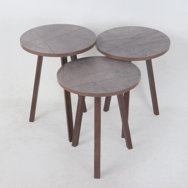 Set of 3 Circular Wooden Service Tables With Gray Surfaces By Alhome - ALHOME