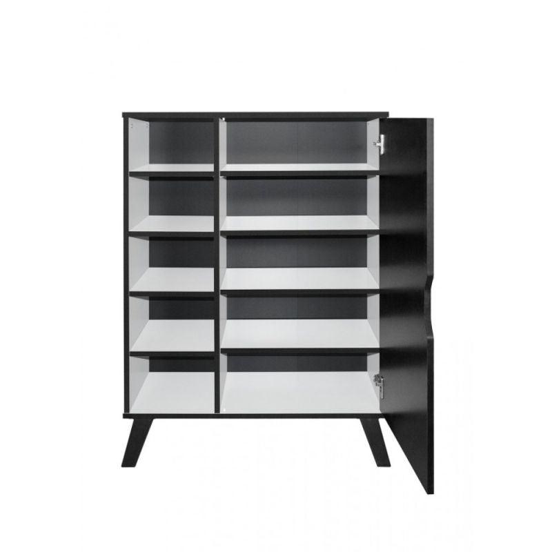 One Door Shoe Cabinet With 5 Storage Shelves - Black And White - 120x80x35 cm - By Baity - ALHOME