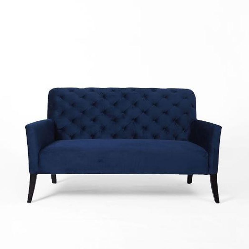 Deep Sea Dark Blue Velvet 2-Seater Sofa Swedish Wood By Alhome - ALHOME