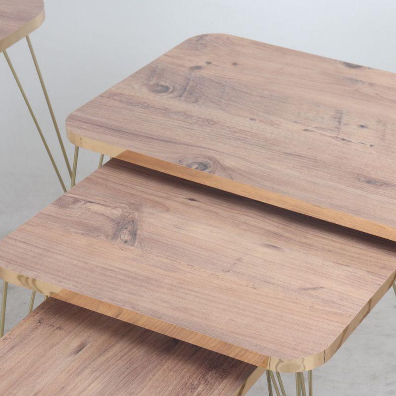 Wooden Table Set With Golden Edges And Metal Bases By Alhome - ALHOME