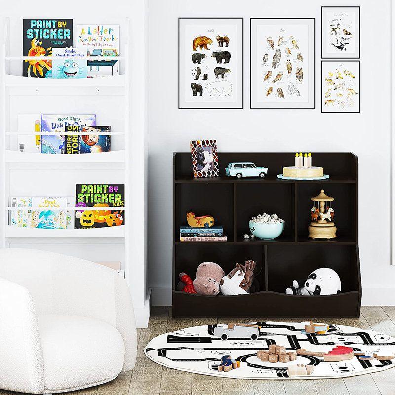 Kids Bookcase: 43x30x78 Wood, Black by Alhome - ALHOME