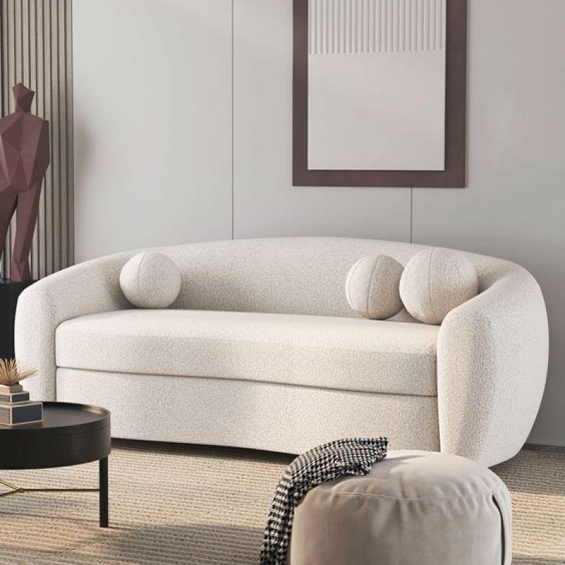 Elegant Beige Boucle 3-Seater Sofa Swedish Wood By Alhome - 110110907 - ALHOME