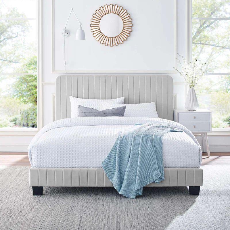 Queen Bed in Gray Velvet with Swedish Wood Frame By Alhome - 110112440 - ALHOME